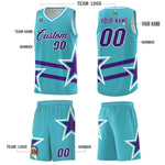 Custom Sky Blue Basketball Kits With Purple Star Pattern And Double Lines | BuyFootballJersey