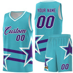 Custom Sky Blue Basketball Kits With Purple Star Pattern And Double Lines | BuyFootballJersey