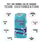 Custom Sky Blue Basketball Kits With Purple Star Pattern And Double Lines | BuyFootballJersey