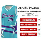 Custom Sky Blue Basketball Kits With Purple Star Pattern And Double Lines | BuyFootballJersey