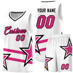 Custom White Basketball Kits With Rose Red Star Pattern And Double Lines | BuyFootballJersey