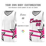 Custom White Basketball Kits With Rose Red Star Pattern And Double Lines | BuyFootballJersey
