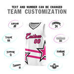 Custom White Basketball Kits With Rose Red Star Pattern And Double Lines | BuyFootballJersey