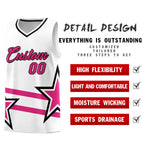 Custom White Basketball Kits With Rose Red Star Pattern And Double Lines | BuyFootballJersey