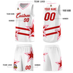 Custom White Basketball Kits With Red Star Pattern And Double Lines | BuyFootballJersey