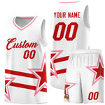 Custom White Basketball Kits With Red Star Pattern And Double Lines | BuyFootballJersey