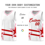 Custom White Basketball Kits With Red Star Pattern And Double Lines | BuyFootballJersey
