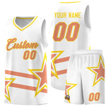 Custom White Basketball Kits With Light Orange Star Pattern And Double Lines | BuyFootballJersey