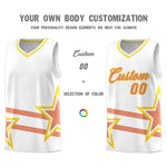 Custom White Basketball Kits With Light Orange Star Pattern And Double Lines | BuyFootballJersey
