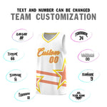 Custom White Basketball Kits With Light Orange Star Pattern And Double Lines | BuyFootballJersey