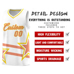 Custom White Basketball Kits With Light Orange Star Pattern And Double Lines | BuyFootballJersey