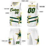 Custom White Basketball Kits With Green Star Pattern And Double Lines | BuyFootballJersey