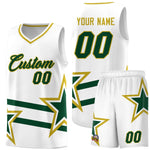 Custom White Basketball Kits With Green Star Pattern And Double Lines | BuyFootballJersey