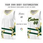 Custom White Basketball Kits With Green Star Pattern And Double Lines | BuyFootballJersey