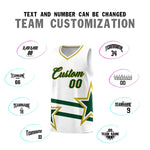 Custom White Basketball Kits With Green Star Pattern And Double Lines | BuyFootballJersey
