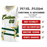 Custom White Basketball Kits With Green Star Pattern And Double Lines | BuyFootballJersey