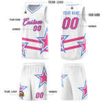 Custom White Basketball Kits With Pink Star Pattern And Double Lines | BuyFootballJersey