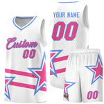 Custom White Basketball Kits With Pink Star Pattern And Double Lines | BuyFootballJersey