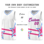 Custom White Basketball Kits With Pink Star Pattern And Double Lines | BuyFootballJersey