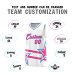 Custom White Basketball Kits With Pink Star Pattern And Double Lines | BuyFootballJersey