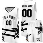 Custom White Basketball Kits With Black Star Pattern And Double Lines | BuyFootballJersey