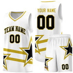 Custom White Basketball Kits With Old Gold Star Pattern And Double Lines | BuyFootballJersey