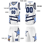 Custom White Basketball Kits With Light Blue Star Pattern And Double Lines | BuyFootballJersey