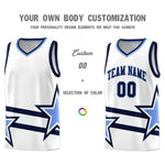 Custom White Basketball Kits With Light Blue Star Pattern And Double Lines | BuyFootballJersey