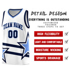 Custom White Basketball Kits With Light Blue Star Pattern And Double Lines | BuyFootballJersey