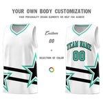 Custom White Basketball Kits With Bright Green Star Pattern And Double Lines | BuyFootballJersey