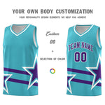 Custom Sky Blue Basketball Kits With Purple Star Pattern And Double Lines | BuyFootballJersey