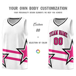 Custom White Basketball Kits With Rose Red Star Pattern And Double Lines | BuyFootballJersey