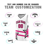 Custom White Basketball Kits With Rose Red Star Pattern And Double Lines | BuyFootballJersey
