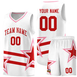 Custom White Basketball Kits With Red Star Pattern And Double Lines | BuyFootballJersey