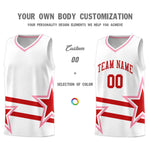 Custom White Basketball Kits With Red Star Pattern And Double Lines | BuyFootballJersey