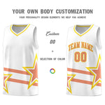 Custom White Basketball Kits With Light Orange Star Pattern And Double Lines | BuyFootballJersey