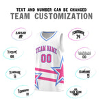 Custom White Basketball Kits With Pink Star Pattern And Double Lines | BuyFootballJersey