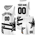 Custom White Basketball Kits With Black Star Pattern And Double Lines | BuyFootballJersey