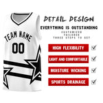 Custom White Basketball Kits With Black Star Pattern And Double Lines | BuyFootballJersey