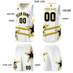 Custom White Basketball Kits With Old Gold Star Pattern And Double Lines | BuyFootballJersey