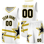 Custom White Basketball Kits With Old Gold Star Pattern And Double Lines | BuyFootballJersey