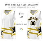 Custom White Basketball Kits With Old Gold Star Pattern And Double Lines | BuyFootballJersey
