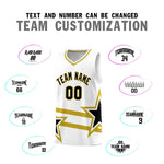 Custom White Basketball Kits With Old Gold Star Pattern And Double Lines | BuyFootballJersey