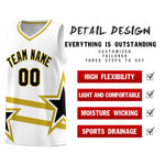 Custom White Basketball Kits With Old Gold Star Pattern And Double Lines | BuyFootballJersey