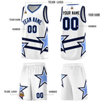 Custom White Basketball Kits With Light Blue Star Pattern And Double Lines | BuyFootballJersey