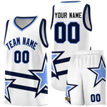 Custom White Basketball Kits With Light Blue Star Pattern And Double Lines | BuyFootballJersey
