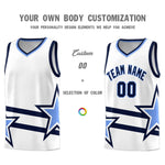 Custom White Basketball Kits With Light Blue Star Pattern And Double Lines | BuyFootballJersey