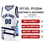 Custom White Basketball Kits With Light Blue Star Pattern And Double Lines | BuyFootballJersey