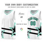 Custom White Basketball Kits With Bright Green Star Pattern And Double Lines | BuyFootballJersey