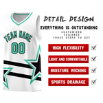 Custom White Basketball Kits With Bright Green Star Pattern And Double Lines | BuyFootballJersey